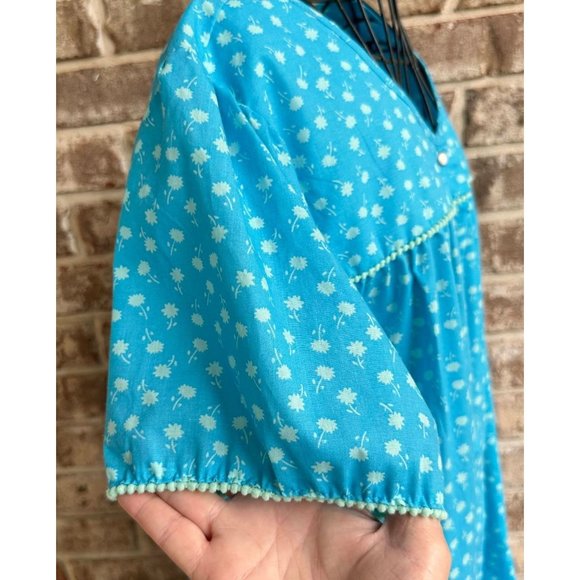 VTG KMart Nightgown Patio Dress Duster Larg Muumuu  Blue Floral House Dr… - Picture 6 of 12